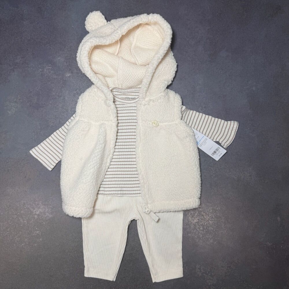 Carter's Sherpa Vest Legging Set Little Me Striped Bodysuit Outfit NWT 3M